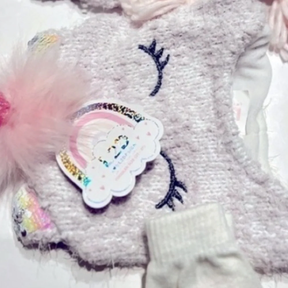 Love Design Toddler Girls Chenille Unicorn Heidi 2Piece Hat/Mitten, girl’s hat
